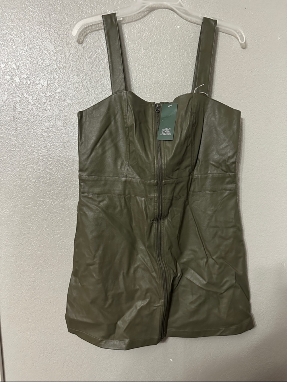 Wild Fable Olive Green Faux Leather Zip-Front Mini Dress